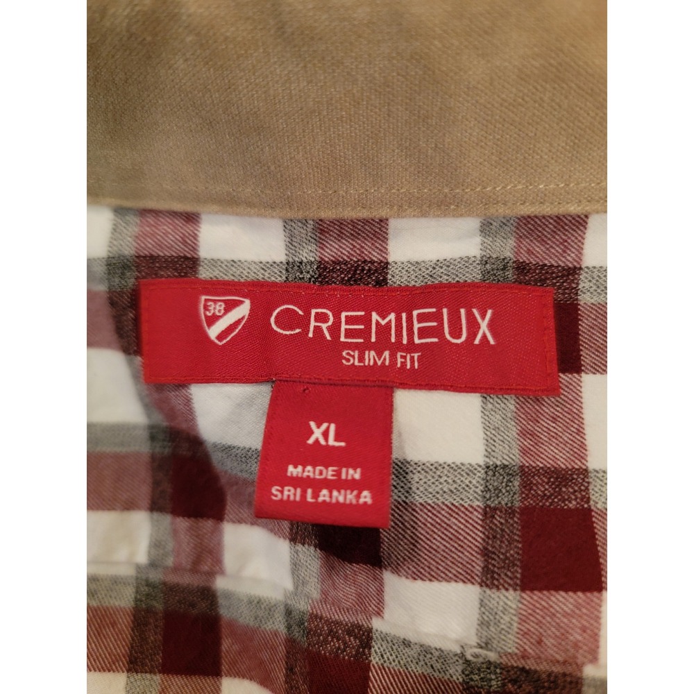 Cremieux Mens XL Slim Fit Burgundy White Buffalo Check Plaid Cotton‎ Button Down - Picture 2 of 8